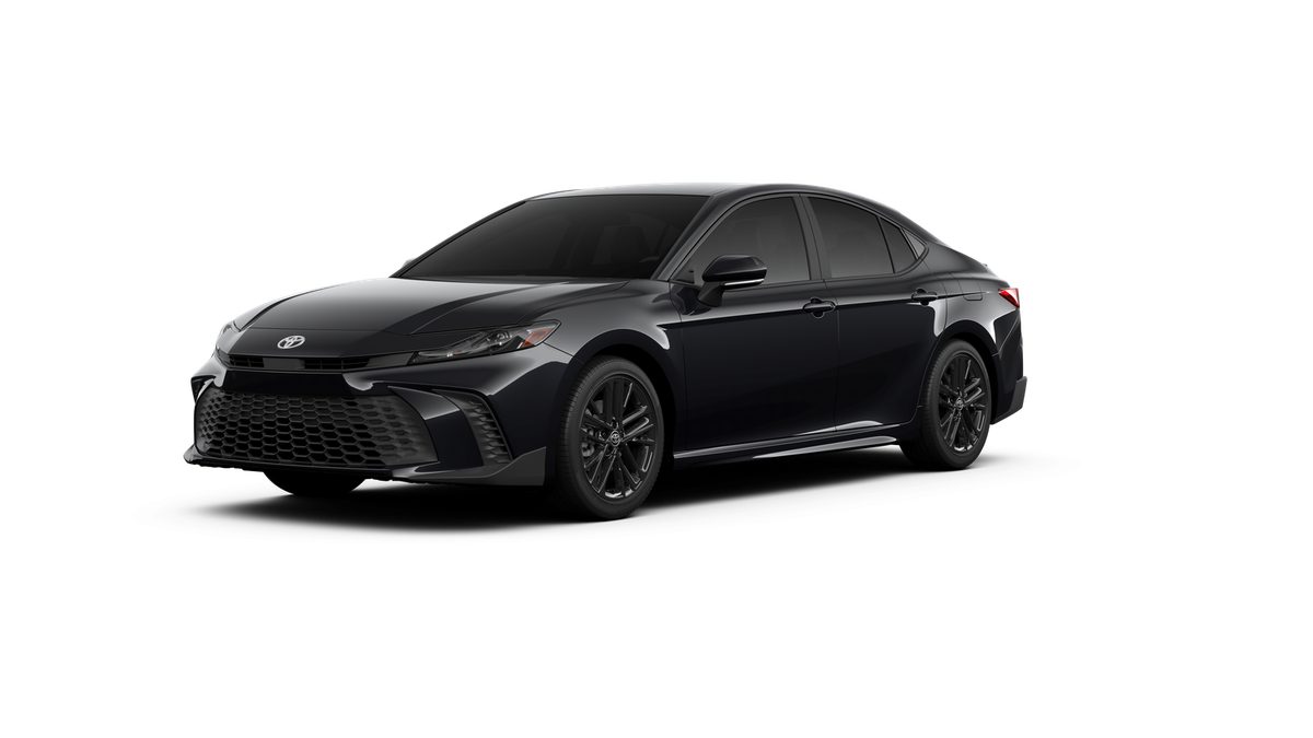 2026 Toyota Camry SE in Midnight Black Metallic — front three-quarter view