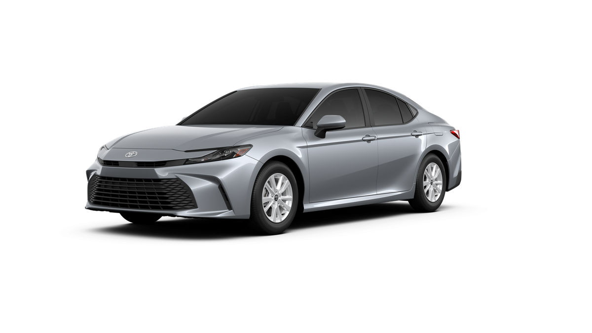 2026 Toyota Camry LE in Celestial Silver Metallic — front three-quarter view
